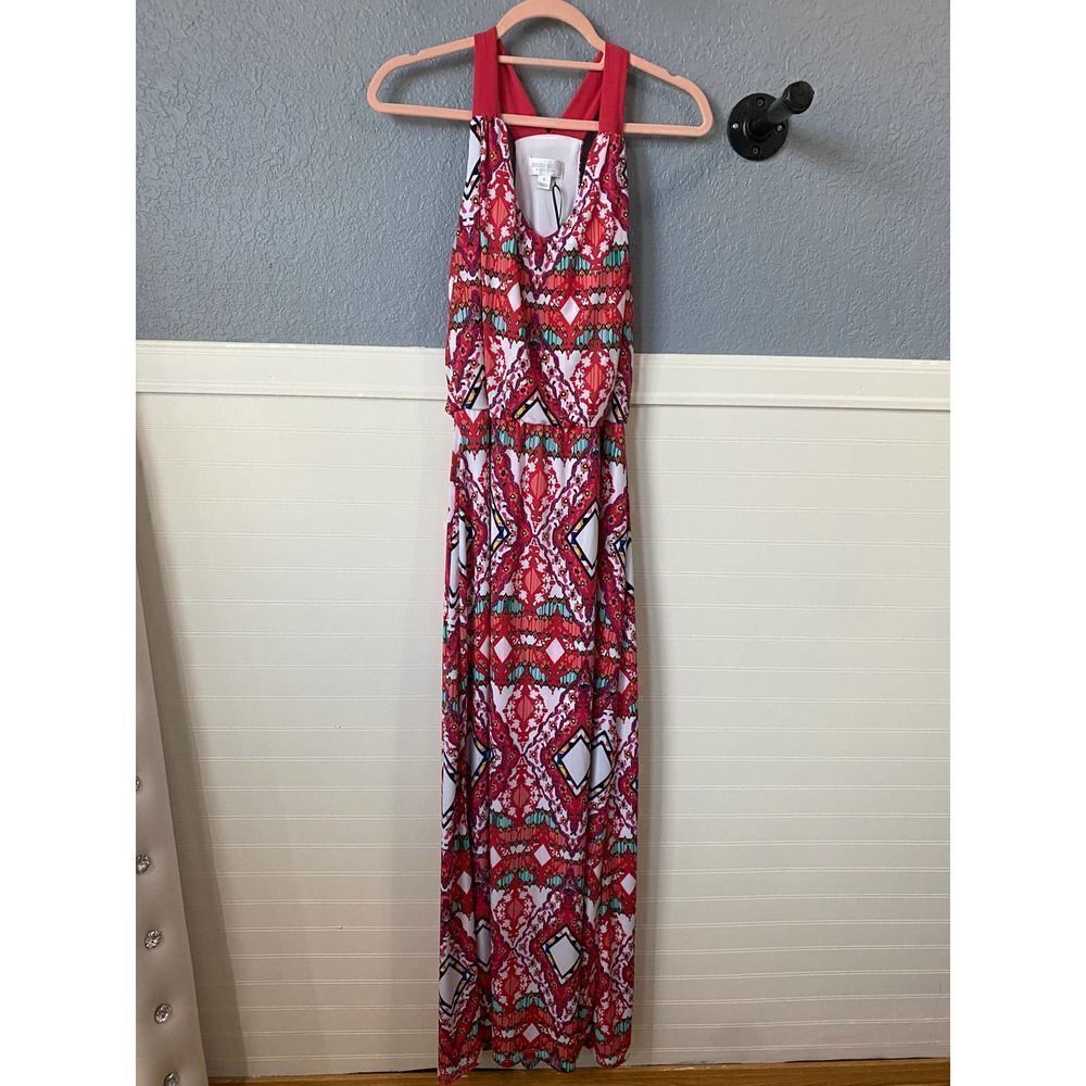 Bisou Bisou Multicolor Abstract Racerback Maxi Dress Size  6 New Without Tags